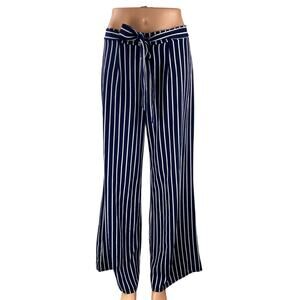 Shop 17 Womens Blue Stripe High Rise Tie Waist Palazzo Wide Leg Trousers Pants M